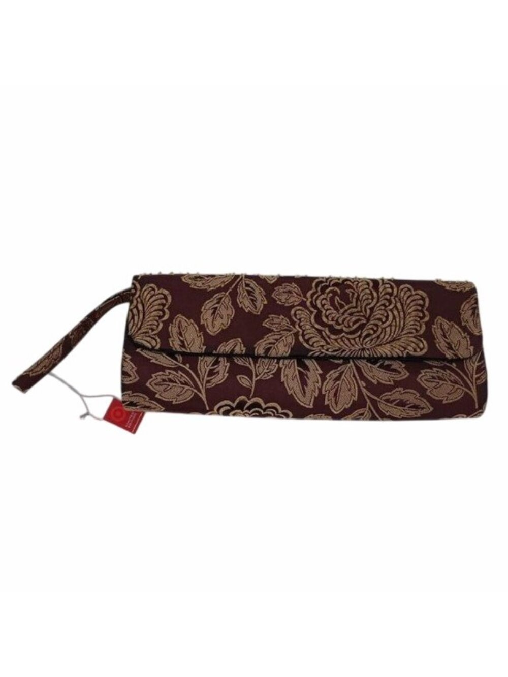 Beaded Silk Evening Clutch Wristlet Bag Burgundy Brown curtain print style NWT